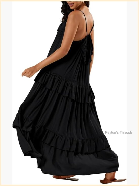 Dresses & Skirts - Tiered Ruffle Backless Spaghetti Strap Flowy Maxi Sundress Summer Beach